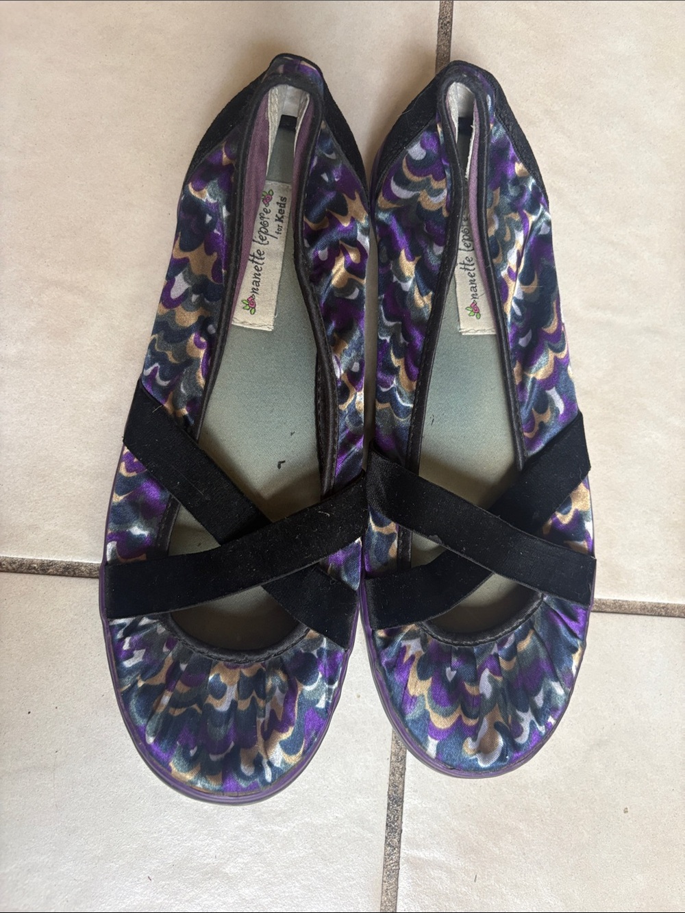 Nanette Lepore for Keds Purple Multicolor Ballet Flats with Black Cross Straps